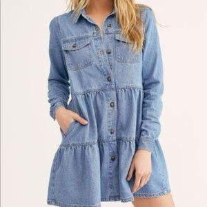 Free People Nicole Denim Shirt Dress Indigo Sz S